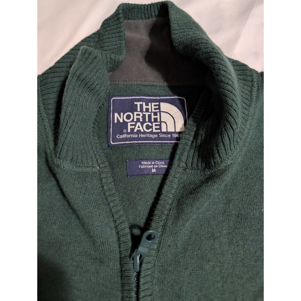 The North Face Heritage Knit 1/4 Zip‎ Sweater Mens M Green Wool Blend - Picture 4 of 9